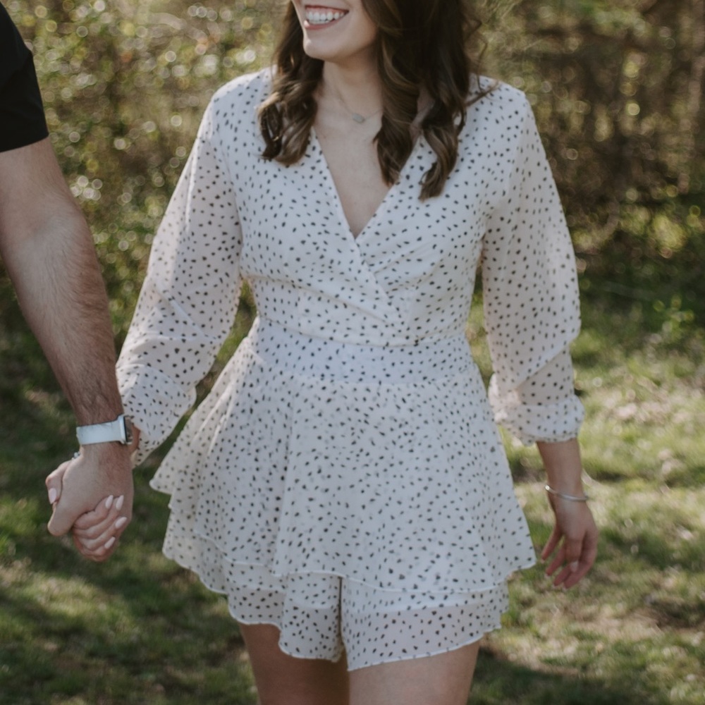 Cream w/ black dots shorts romper